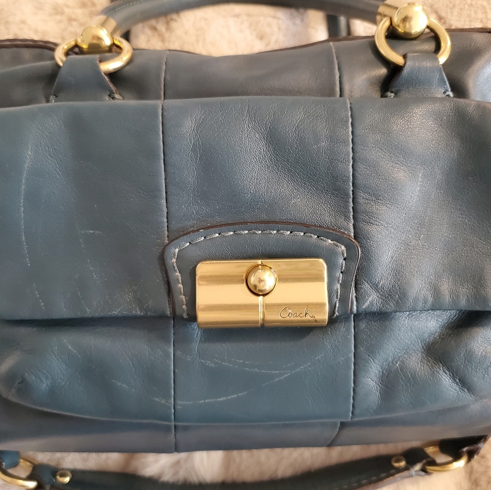 Coach Authentic Leather Satchel Teal Blue Gold Hardware 2009 w/ Certificat - Picture 11 of 16